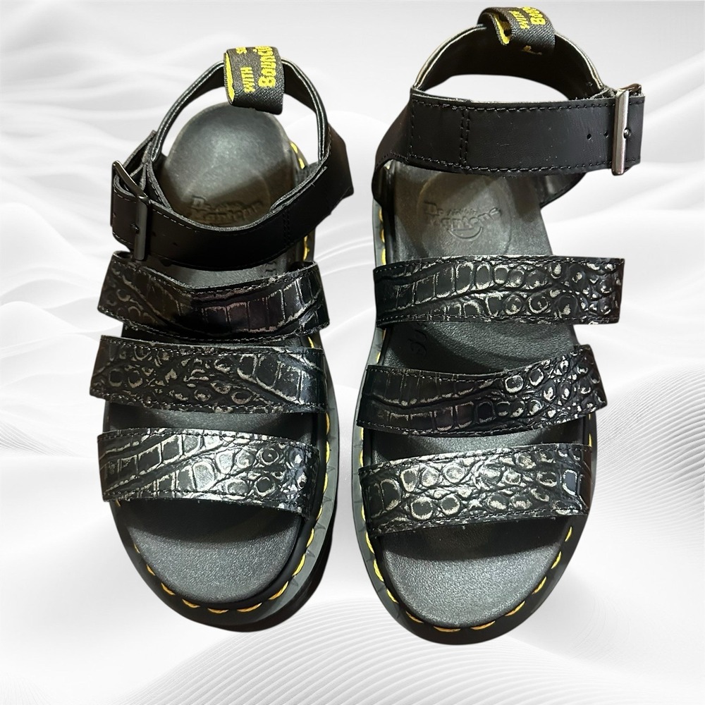 Dr‎ Martens Blaire AW004 Black Leather Sandals Women's Size 5 Faux Alligator